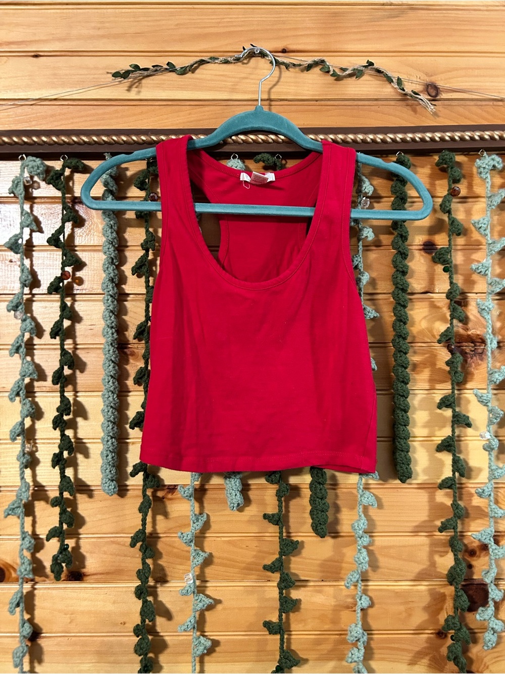 Red Cropped Scoop Neck Tank